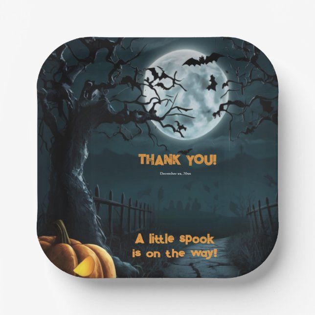 Halloween A Little Spook Pumpkin Baby Shower Paper Plates (Front)