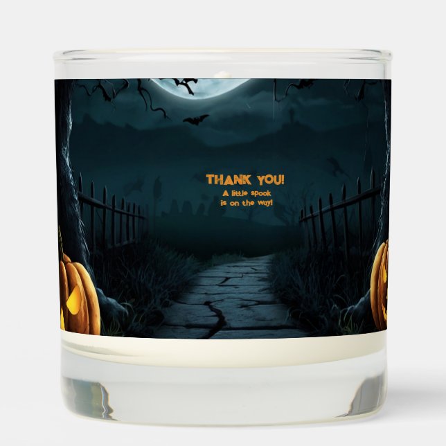 Halloween A Little Spook Pumpkin Baby Shower Scented Candle (Front)