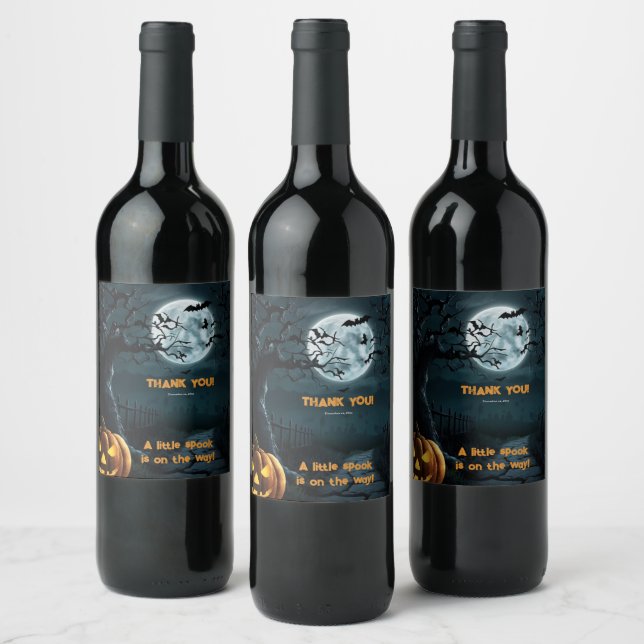 Halloween A Little Spook Pumpkin Baby Shower Wine Label (Bottles)