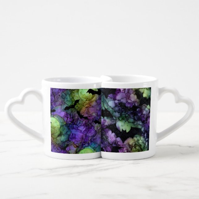 HALLOWEEN ABSTRACT ALCOHOL INK LOOK  COFFEE MUG SET (Front Nesting)