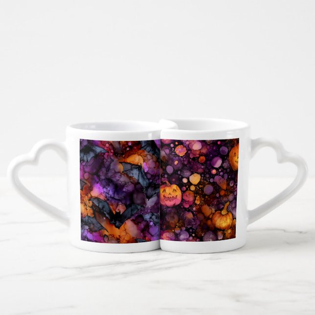 HALLOWEEN ABSTRACT ALCOHOL INK LOOK  COFFEE MUG SET (Front Nesting)