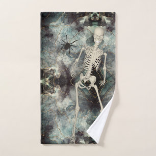 Halloween Abstract Ashes with Skeleton Bathroom Hand Towel