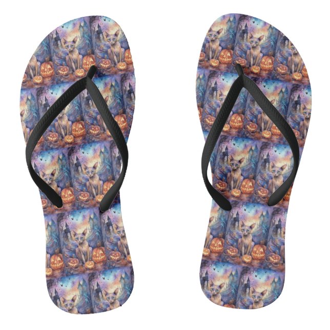 Halloween Abyssinian Cat With Pumpkin Scary Flip Flops (Footbed)
