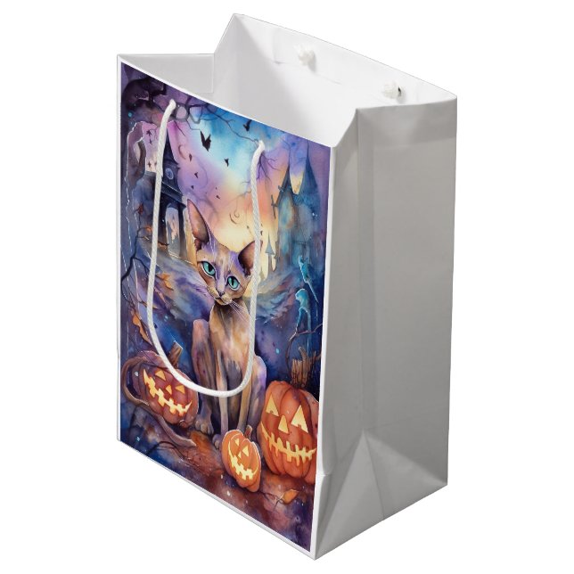 Halloween Abyssinian Cat With Pumpkins Medium Gift Bag (Front Angled)