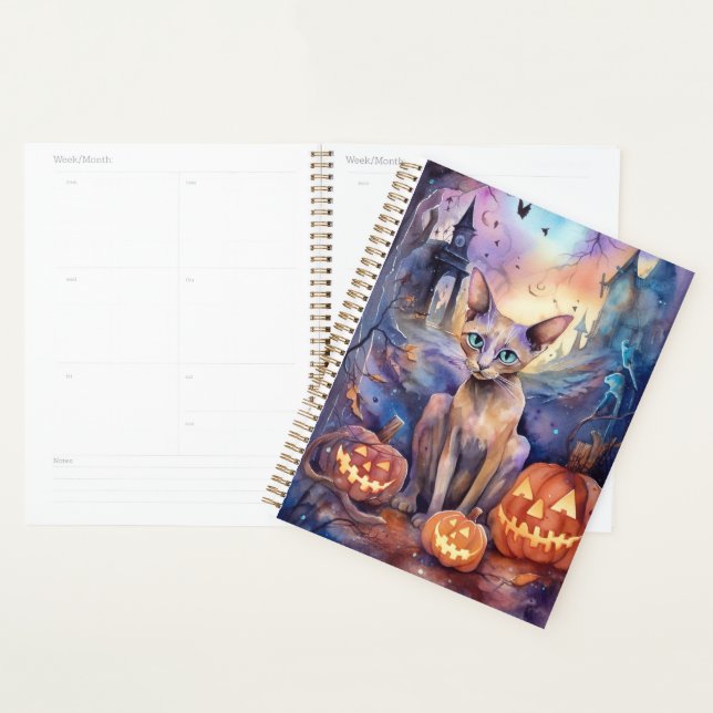 Halloween Abyssinian Cat With Pumpkins Planner (Display)