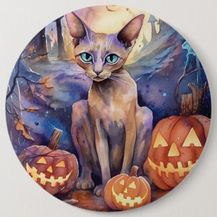 Halloween Abyssinian Cat With Pumpkins Scary Button