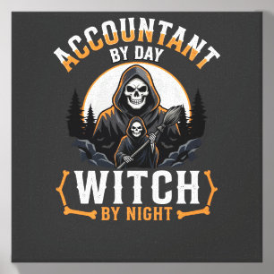 Halloween Accountant by Day Witch by Night Design Canvas Photo Tile