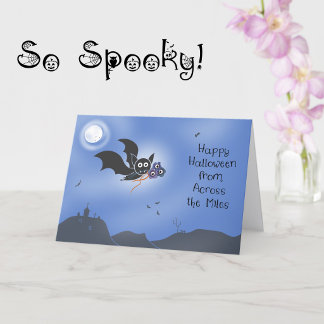 Halloween Across Miles Cute Bat Spooky Flowers     Card