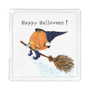 Halloween Acrylic Tray Witch Pumpkin Flying Broom