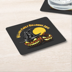 Halloween Add Family Name Year Customize Square Paper Coaster