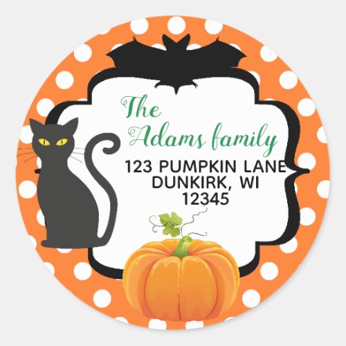 Halloween Address Label with cat pumpkin and bat