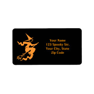Halloween address labels witch on broom