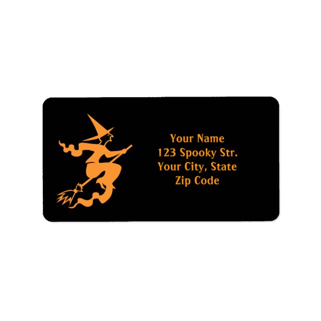 Halloween address labels | witch on broom (Front)