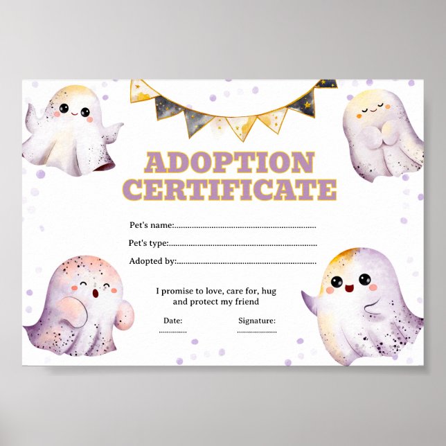 Halloween adopt a ghost certificate poster (Front)