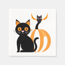 Halloween Adorable Black Cat Pumpkin and Bat