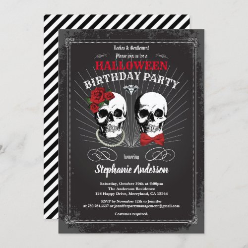 Halloween adult birthday party gothic black red invitation