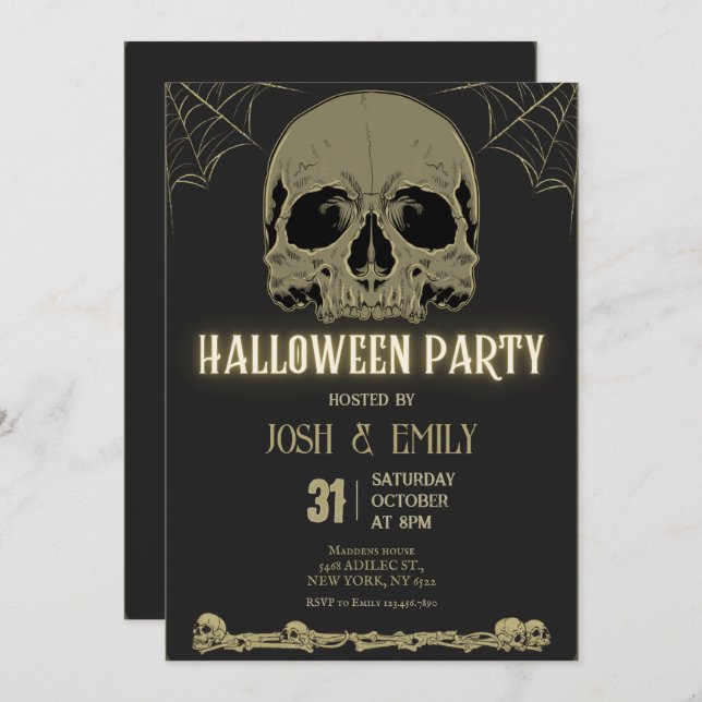 Halloween Adult Party Scull Invitation (Front/Back)