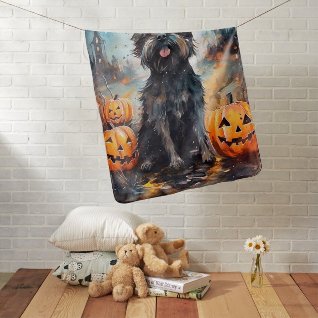 Halloween Affenpinscher With Pumpkins Scary Baby Blanket (In Situ)