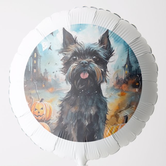 Halloween Affenpinscher With Pumpkins Scary Balloon (Front)