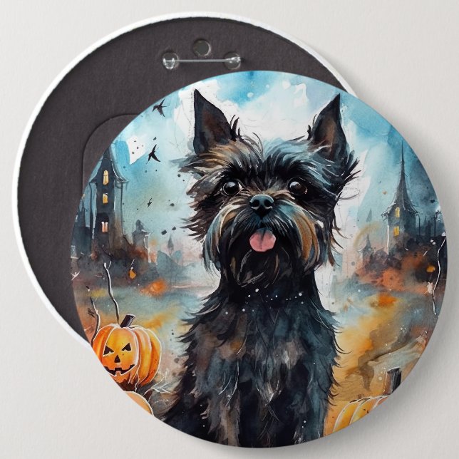 Halloween Affenpinscher With Pumpkins Scary Button (Front & Back)