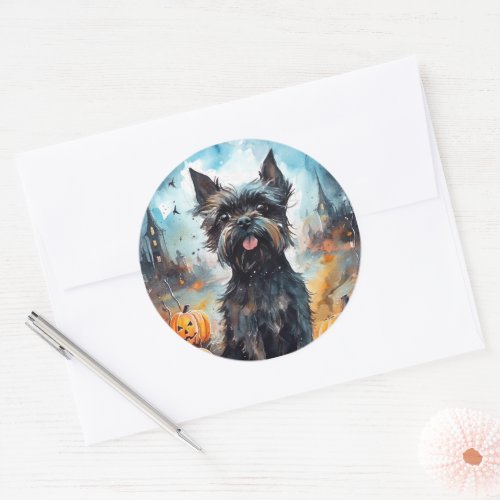 Halloween Affenpinscher With Pumpkins Scary Classic Round Sticker