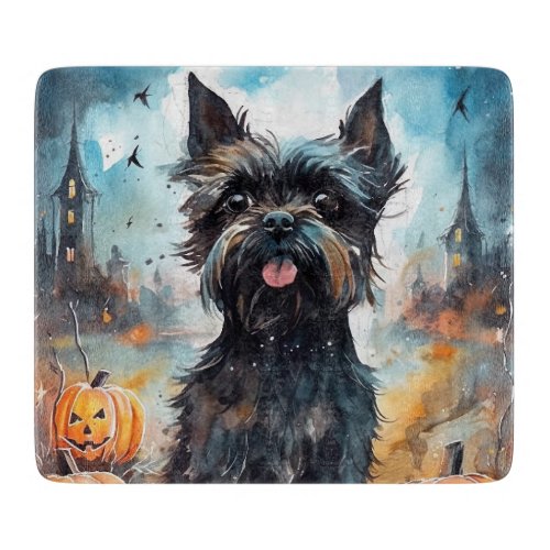 Halloween Affenpinscher With Pumpkins Scary Cutting Board