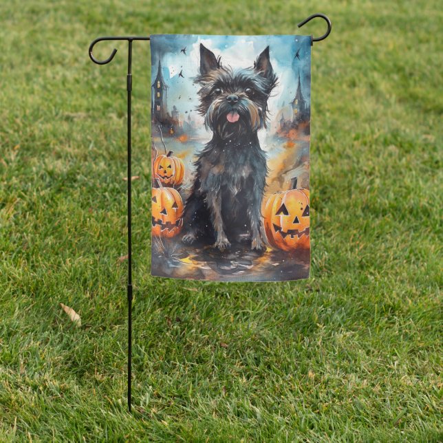 Halloween Affenpinscher With Pumpkins Scary Garden Flag (In SItu)