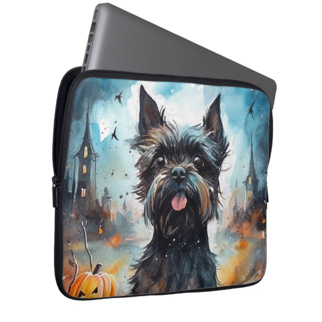 Halloween Affenpinscher With Pumpkins Scary Laptop Sleeve (Front Right)