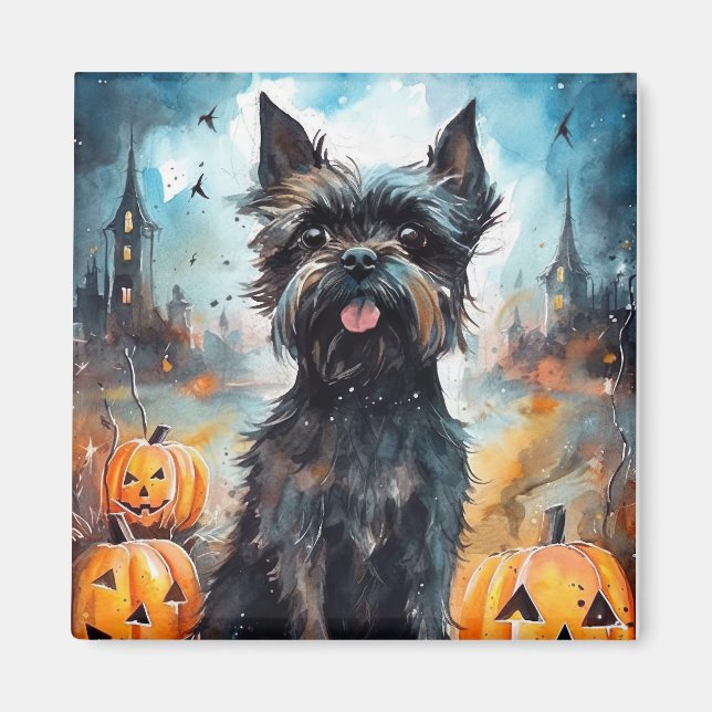 Halloween Affenpinscher With Pumpkins Scary Magnet (Front)