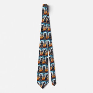 Halloween Affenpinscher With Pumpkins Scary Neck Tie