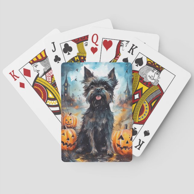 Halloween Affenpinscher With Pumpkins Scary Poker Cards (Back)