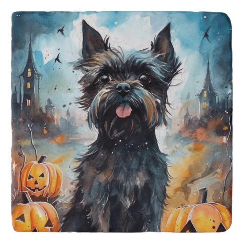 Halloween Affenpinscher With Pumpkins Scary Trivet