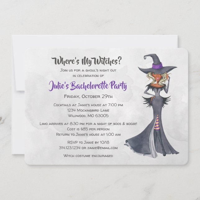 Halloween African America Witch Bachelorette Party Invitation (Front)