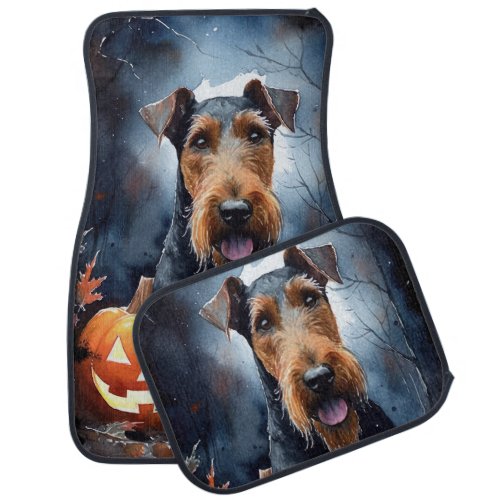 Halloween Airedale With Pumpkins Scary Car Floor Mat