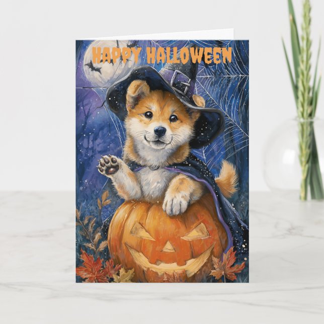 Halloween Akita Dog Holiday Card (Front)
