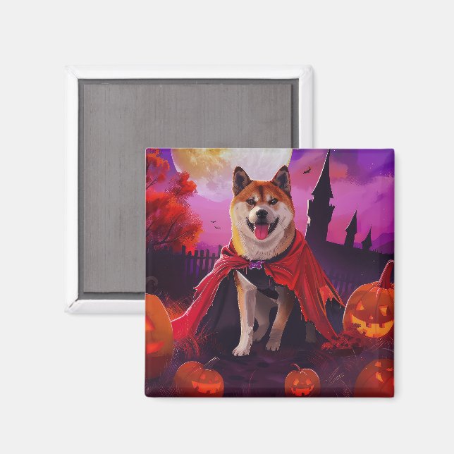 Halloween Akita Vampire Pumpkins Scary Magnet (Front/Back)