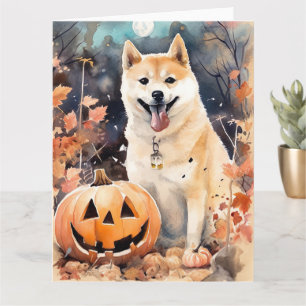 Halloween Akita With Pumpkins Scary Card