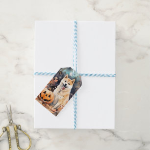 Halloween Akita With Pumpkins Scary Gift Tags