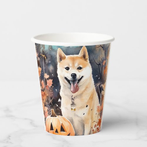 Halloween Akita With Pumpkins Scary Paper Cups