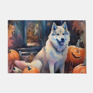 Halloween Alaskan Malamute With Pumpkins Scary Doormat