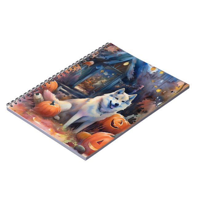 Halloween Alaskan Malamute With Pumpkins Scary Notebook (Left Side)