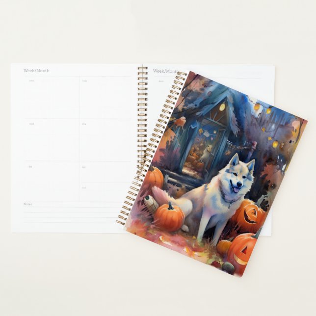 Halloween Alaskan Malamute With Pumpkins Scary Planner (Display)