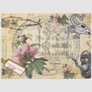 Halloween Alchemy Pink Peony Skeleton Ephemera Tissue Paper