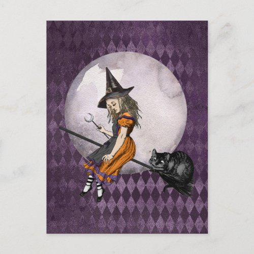 Halloween Alice in Wonderland Cheshire Cat Moon Postcard