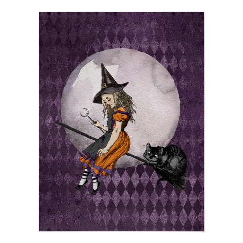 Halloween Alice in Wonderland Cheshire Cat Moon Poster