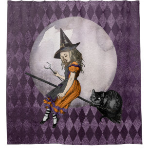 Halloween Alice in Wonderland Cheshire Cat Moon Shower Curtain