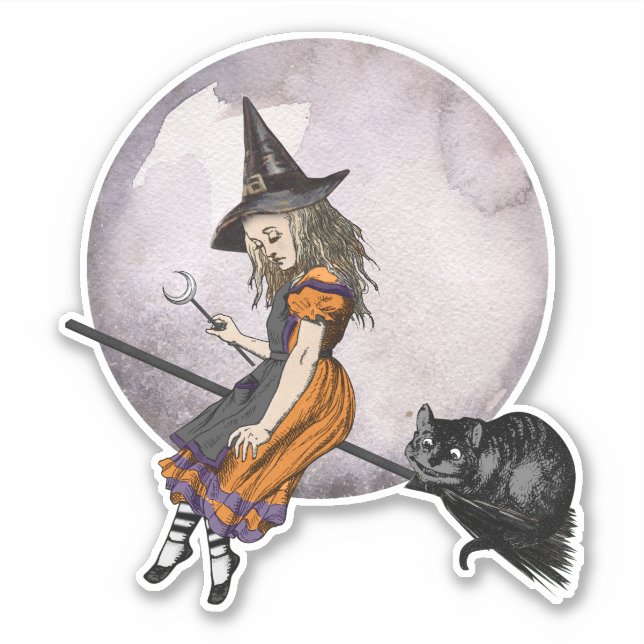 Halloween Alice in Wonderland Cheshire Cat Moon Sticker (Front)