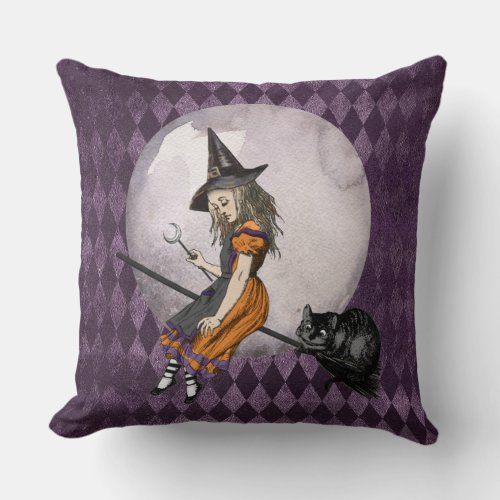 Halloween Alice in Wonderland Cheshire Cat Moon Throw Pillow