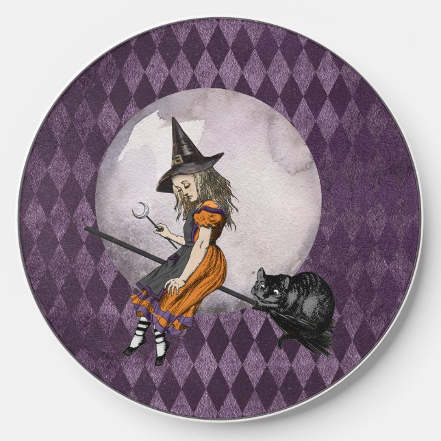 Halloween Alice in Wonderland Cheshire Cat Moon Wireless Charger (Front)