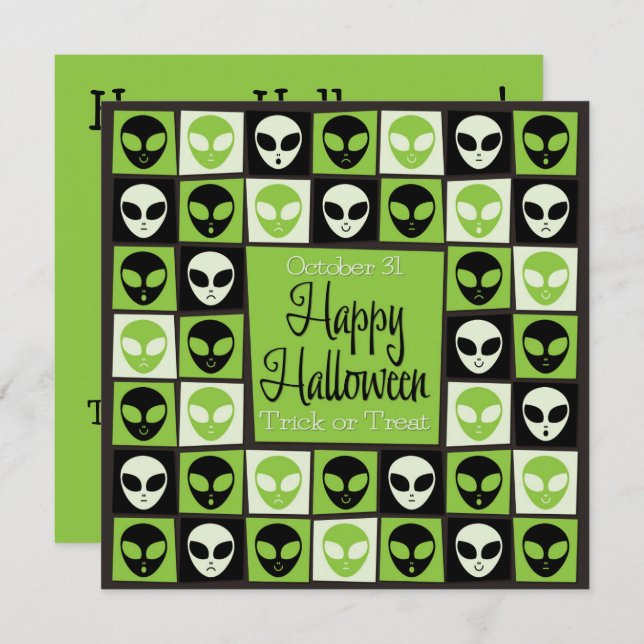 Halloween alien mosaic invitation (Front/Back)